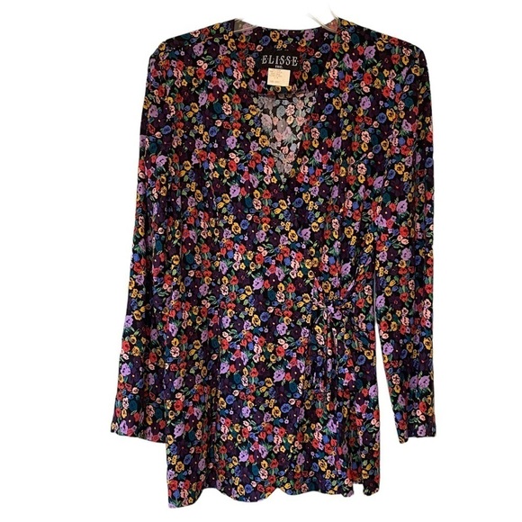 Vintage Floral Wrap Mini Dress Y2K 90s Long Sleeve Sz 6 - Picture 1 of 7